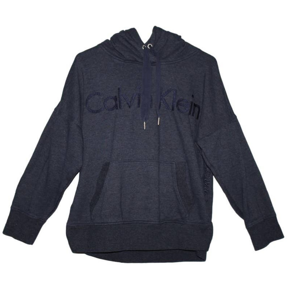 Womens Calvin Klein Hooded Sweatshirt Navy Blue Cotton Casual Pullover Sz Small